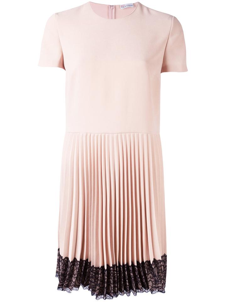 Pleated Lace Trim Dress - Women - Polyester/acetate - 42, Pink/purple, Polyester/acetate, Red Valentino