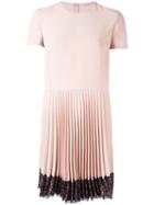 Pleated Lace Trim Dress - Women - Polyester/acetate - 42, Pink/purple, Polyester/acetate, Red Valentino