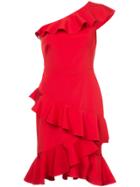 Marchesa Notte One Shoulder Ruffle Dress - Red