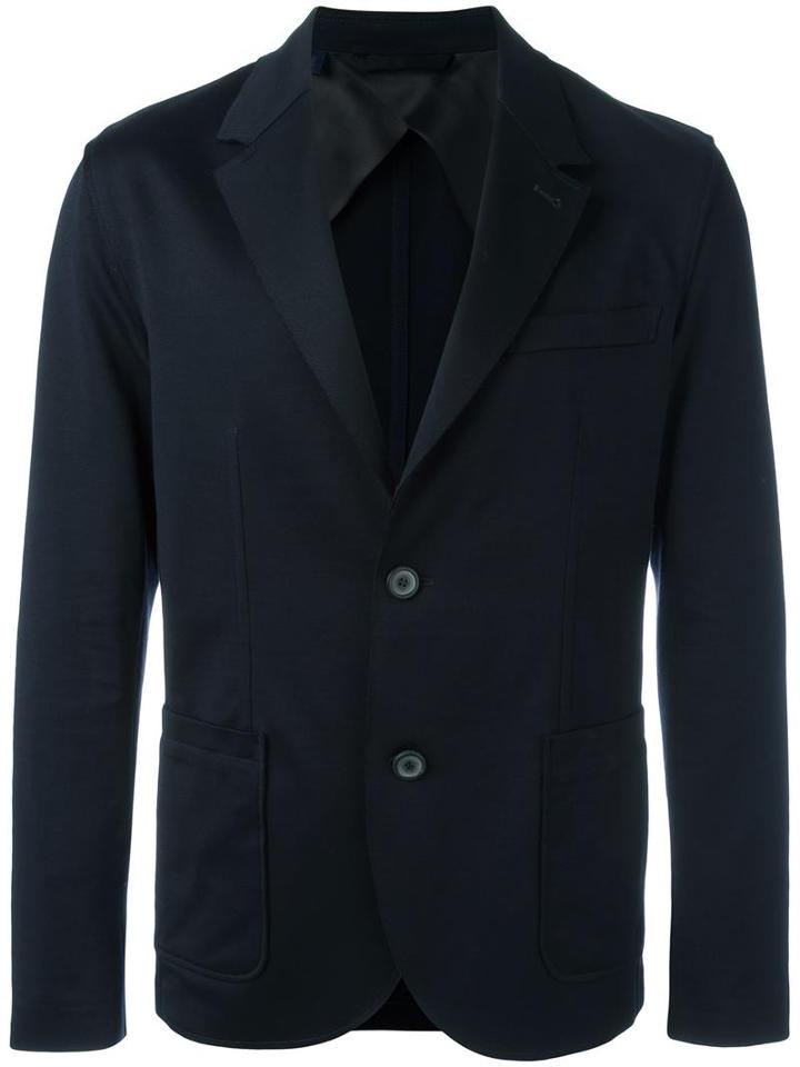Lanvin Button Up Blazer, Men's, Size: 48, Blue, Cotton