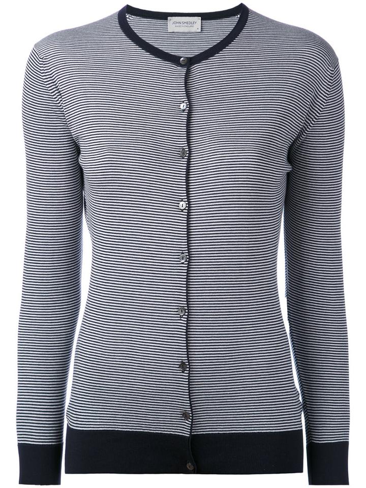 John Smedley - Striped Cardigan - Women - Cotton - L, Blue, Cotton