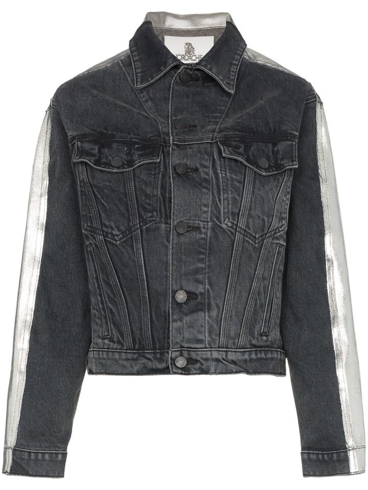 Jordache Metallic Back Cropped Denim Jacket - Grey