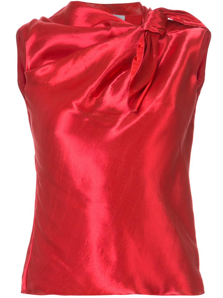 Oscar De La Renta Tie Neckline Sleeveless Blouse - Red