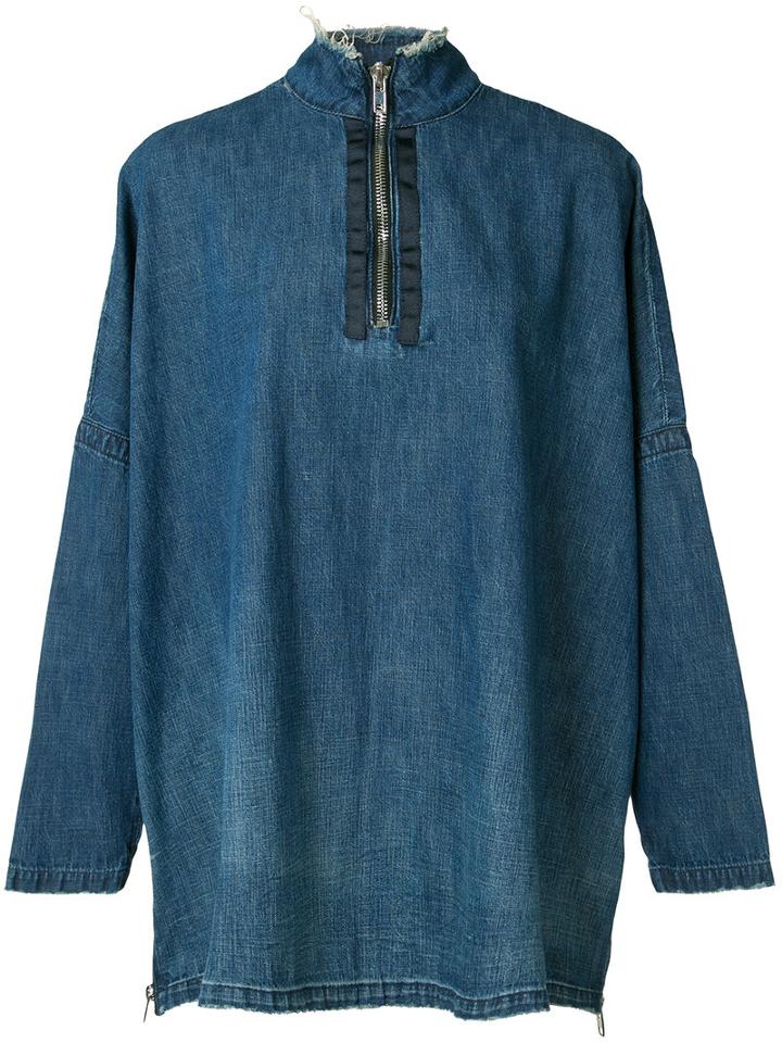 Victor Alfaro Zipped Denim Blouse, Women's, Size: 0, Blue, Cotton