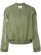 Blugirl - Floral Sequin Sleeve Bomber Jacket - Women - Acrylic/polyester/glass - 42, Women's, Green, Acrylic/polyester/glass
