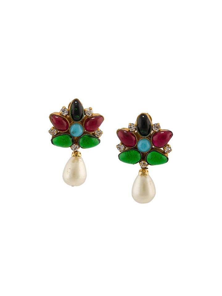Chanel Vintage Gripoix Flower Clip-on Earrings - Multicolour