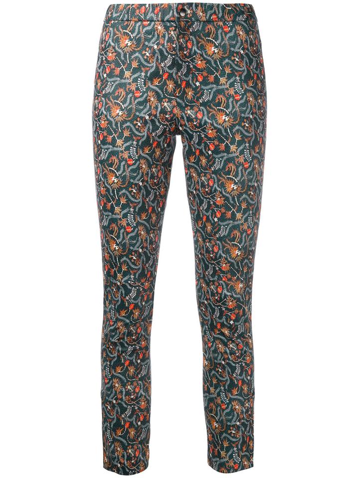Isabel Marant Foliage Print Skinny Trousers, Women's, Size: 38, Blue, Cotton/lamb Skin/spandex/elastane
