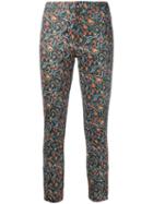 Isabel Marant Foliage Print Skinny Trousers, Women's, Size: 38, Blue, Cotton/lamb Skin/spandex/elastane