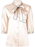 Dolce & Gabbana Pussy Bow Shirt, Women's, Size: 46, Nude/neutrals, Silk/spandex/elastane