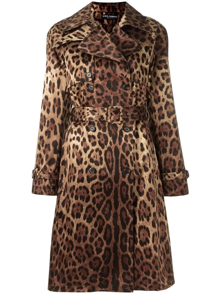 Dolce & Gabbana Leopard Print Trench Coat, Women's, Size: 42, Brown, Silk/viscose
