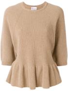Red Valentino Ribbed Knit Peplum Top - Nude & Neutrals