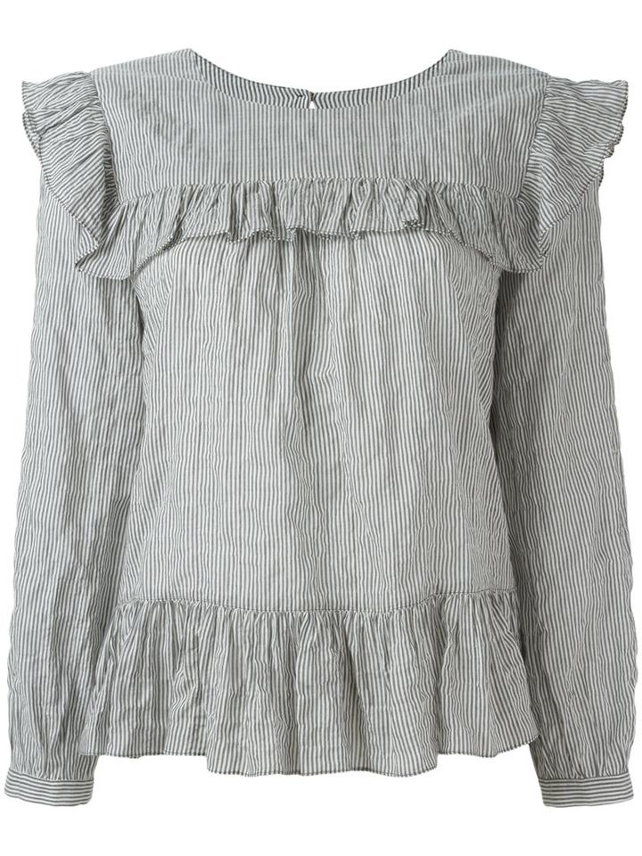 Masscob Striped Ruffle Blouse, Size: Medium, White, Cotton