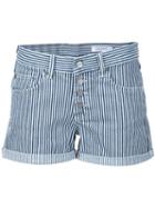 Anine Bing Striped Boyfriend Shorts, Women's, Size: Medium, Blue, Cotton/elastodiene