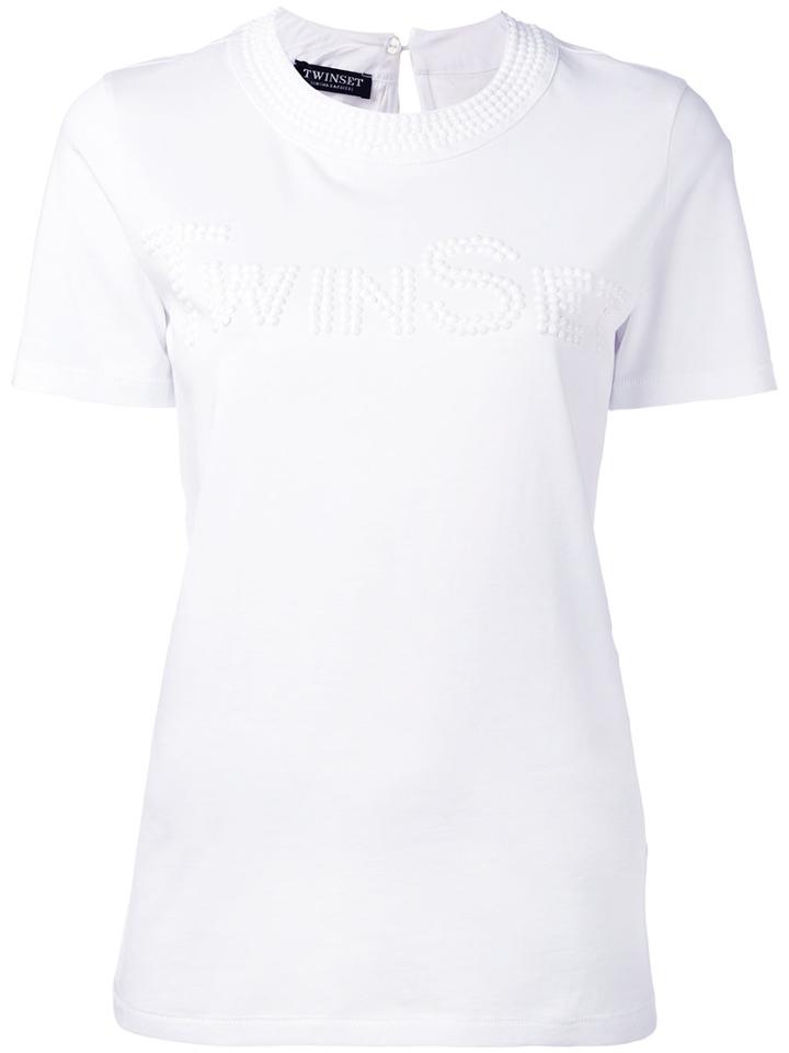 Twin-set - Beaded T-shirt - Women - Cotton - S, White, Cotton