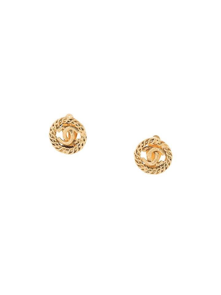 Chanel Vintage Round Edge Twist Cc Earrings - Gold