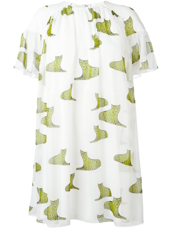 Giamba Tiger Prints Dress, Women's, Size: 44, White, Silk/polyester