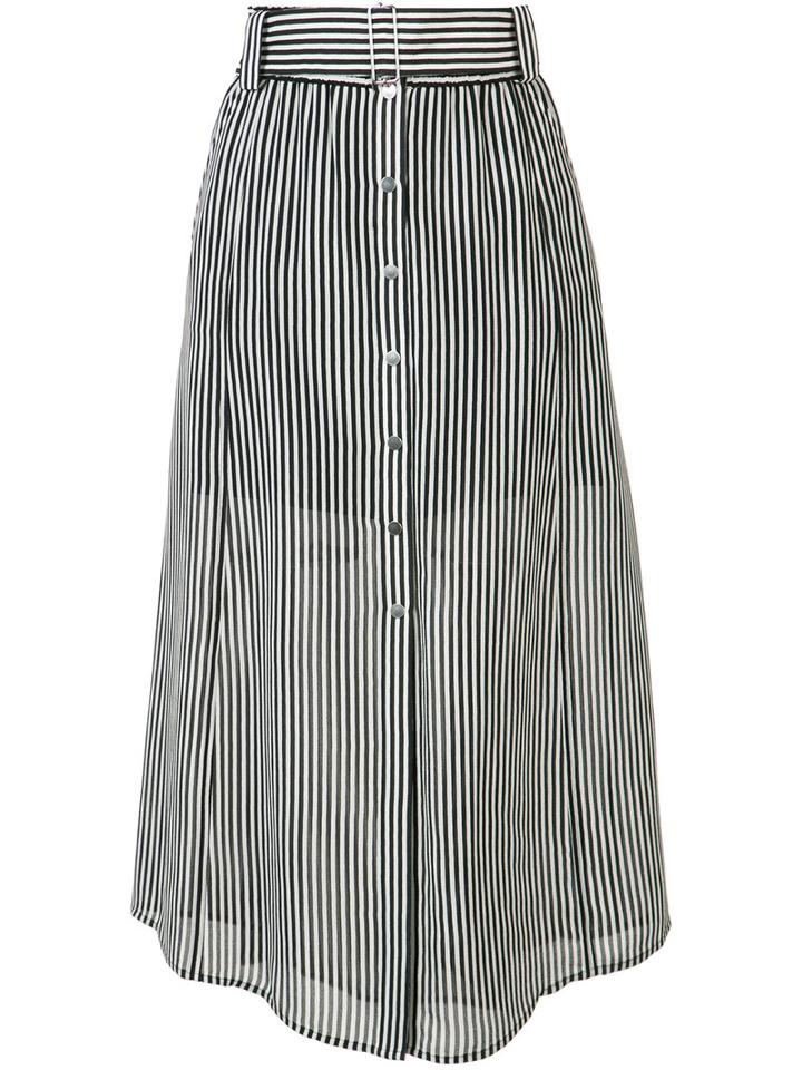 A.l.c. Belted Striped Skirt, Women's, Size: 4, Black, Silk/polyester