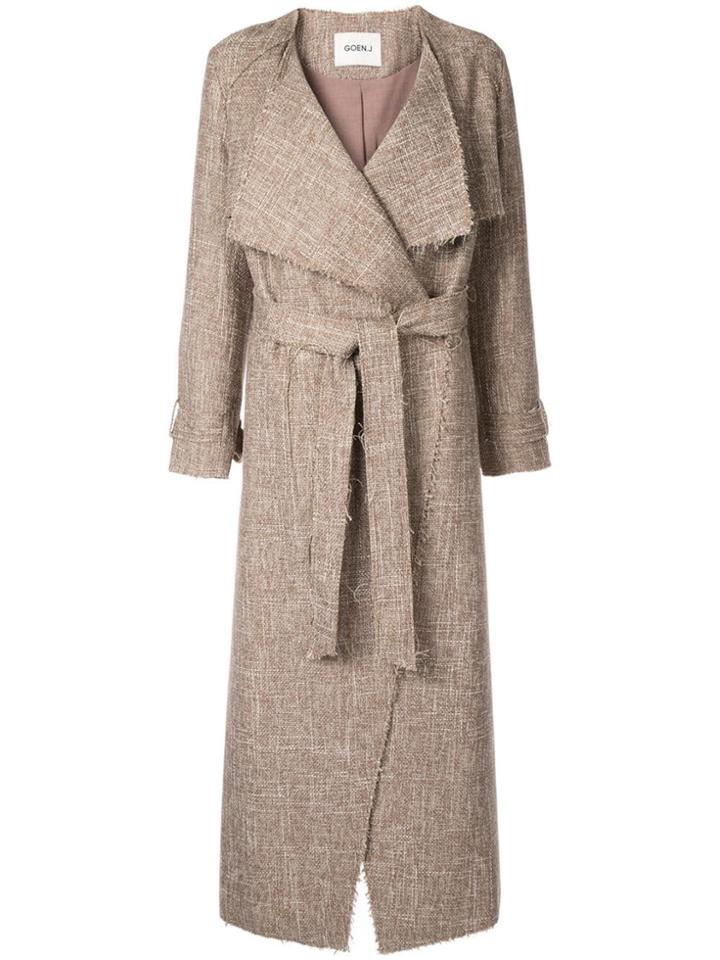 Goen.j Frayed Tweed Long Coat - Brown
