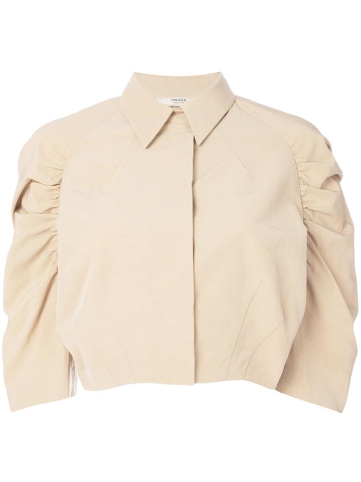 Prada Vintage Gathered Sleeve Cropped Jacket - Nude & Neutrals