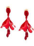 Oscar De La Renta Petal Beaded Clip-on Earrings - Red