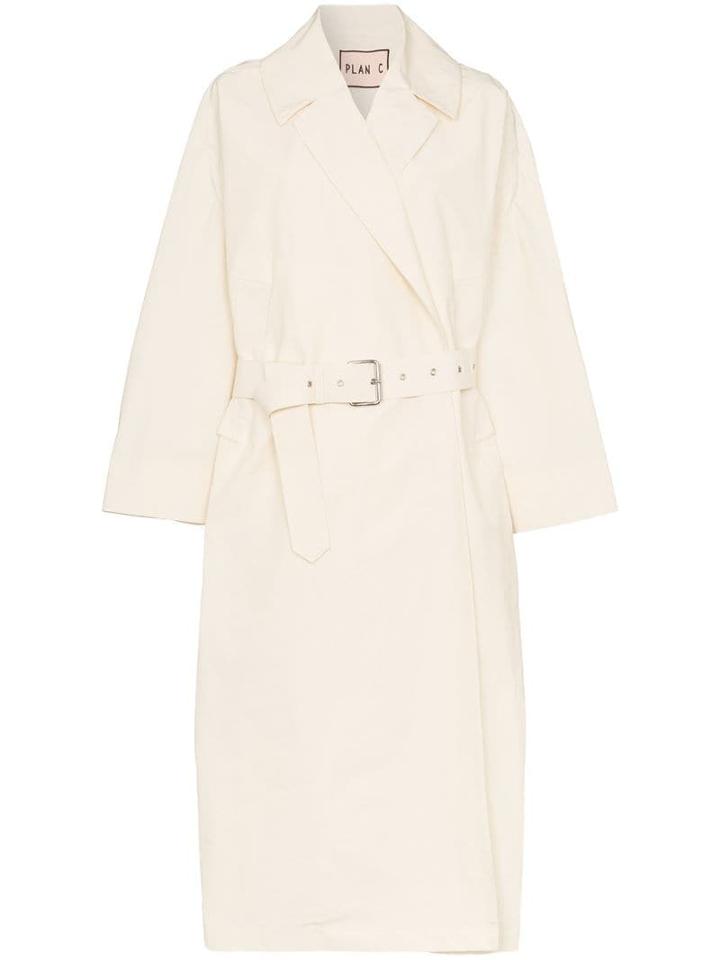 Plan C Oversized Belted Coat - White