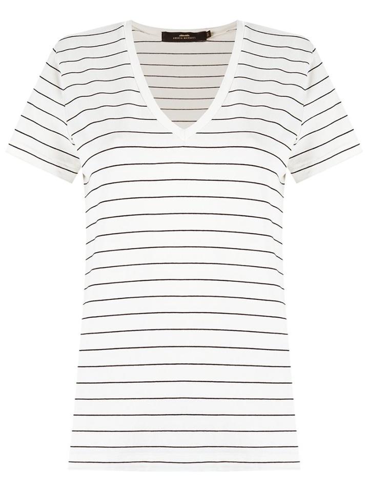 Andrea Marques V-neck Striped Blouse, Women's, Size: 38, White, Cotton