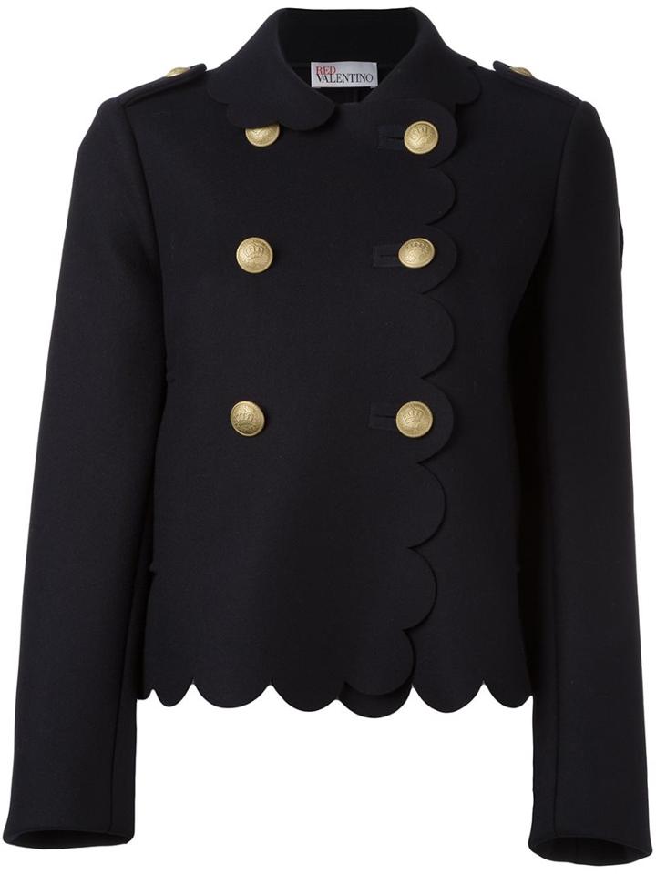 Red Valentino Scalloped Detailing Blazer, Women's, Size: 42, Blue, Polyamide/polyester/acetate/virgin Wool