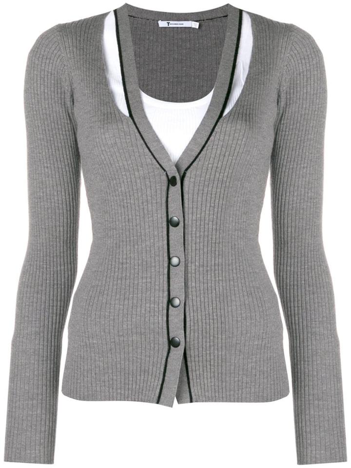 T By Alexander Wang Ribbed Cut-out Cardigan - Grey