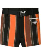 Prada Striped Logo Swim Shorts - Orange