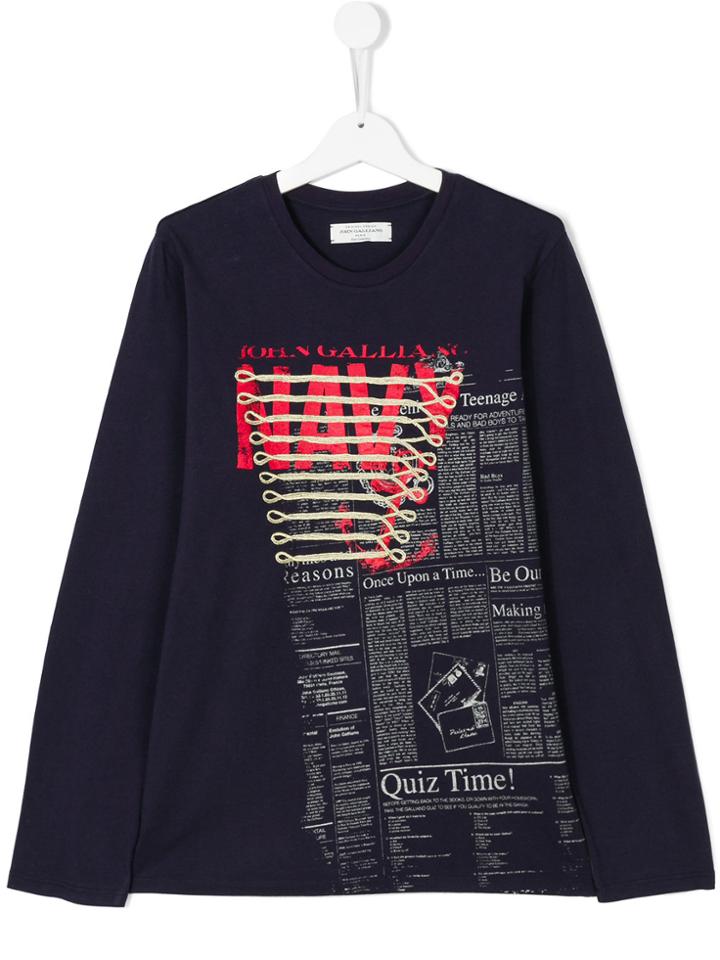 John Galliano Kids Teen Long Sleeve Printed T-shirt - Blue