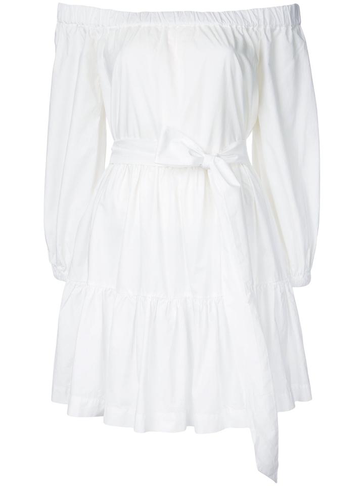 Erika Cavallini - Off-shoulders Belted Dress - Women - Cotton - 46, White, Cotton