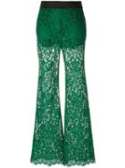 Dolce & Gabbana Flared Lace Trousers, Women's, Size: 44, Green, Cotton/viscose/nylon/spandex/elastane