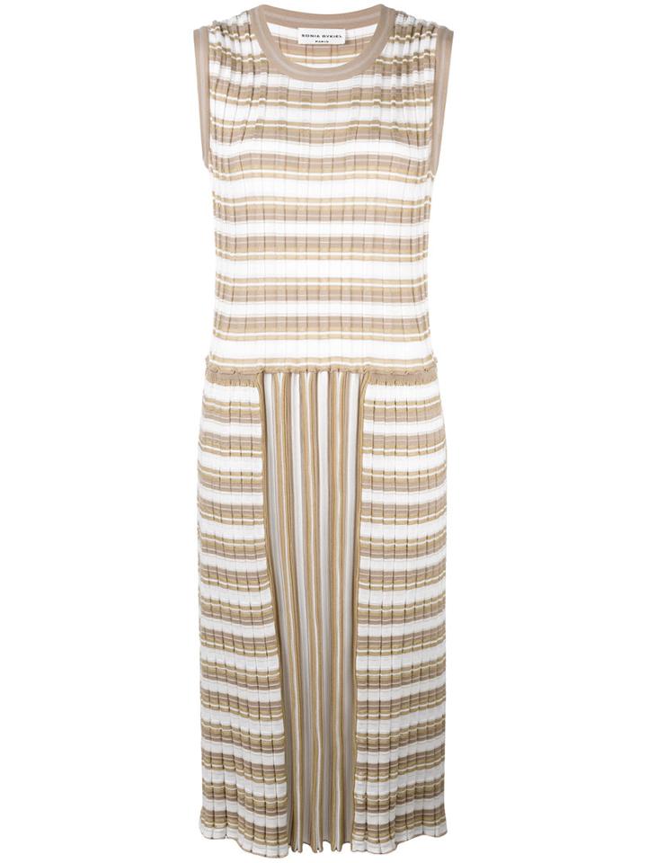 Sonia Rykiel Pleated Striped Dress, Women's, Size: Medium, Nude/neutrals, Cotton/triacetate