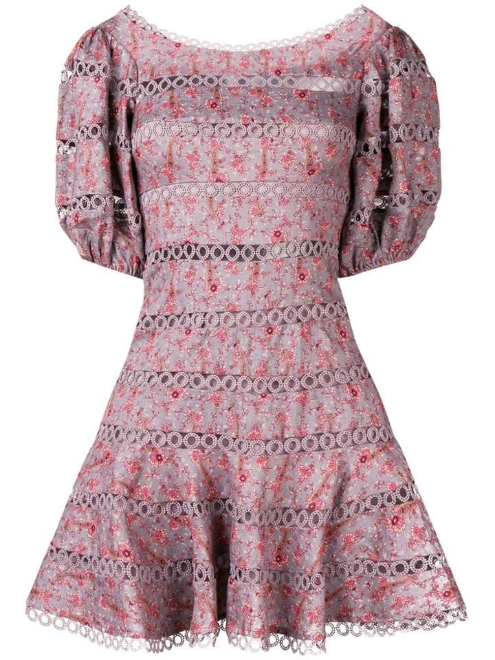 Zimmermann Floral Print Eyelet Mini Dress - Purple