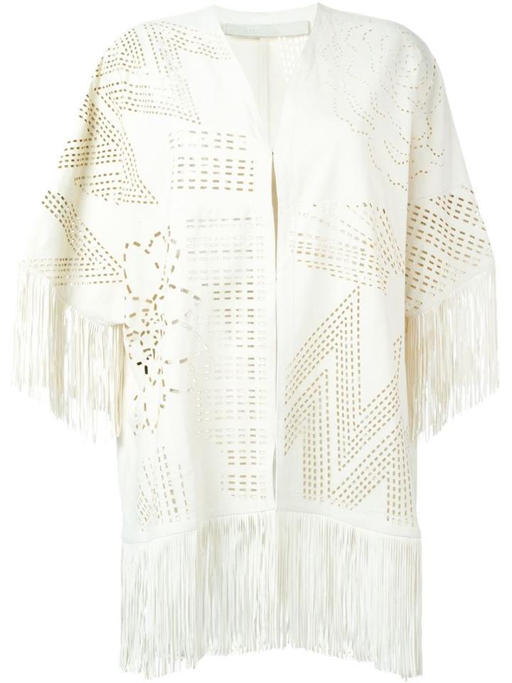 Drome Flower Cut-out Fringed Coat, Women's, Size: Xs, White, Leather