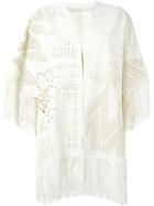 Drome Flower Cut-out Fringed Coat, Women's, Size: Xs, White, Leather