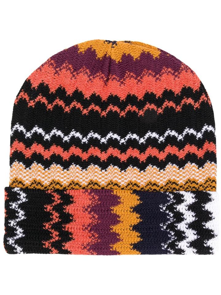 M Missoni Zigzag Pattern Beanie - Black