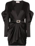 Alexandre Vauthier Puffed Shoulder Plunge Mini-dress - Black