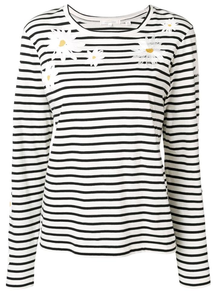 Chinti & Parker Floral Appliqués Striped Sweatshirt - White