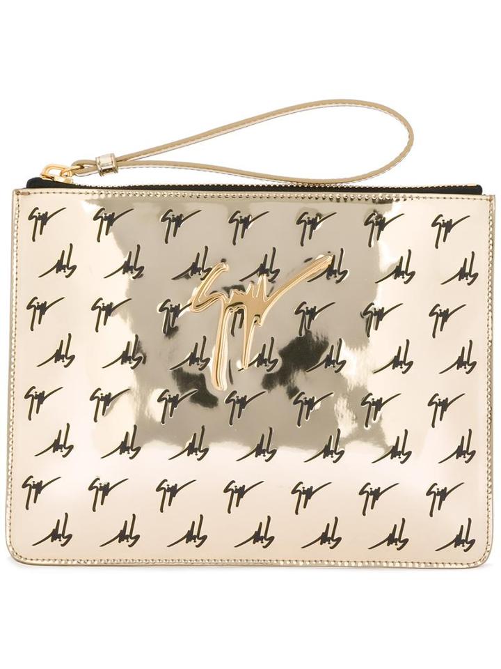 Giuseppe Zanotti Design - Mirrored Logo Clutch - Women - Polyurethane - One Size, Women's, Grey, Polyurethane