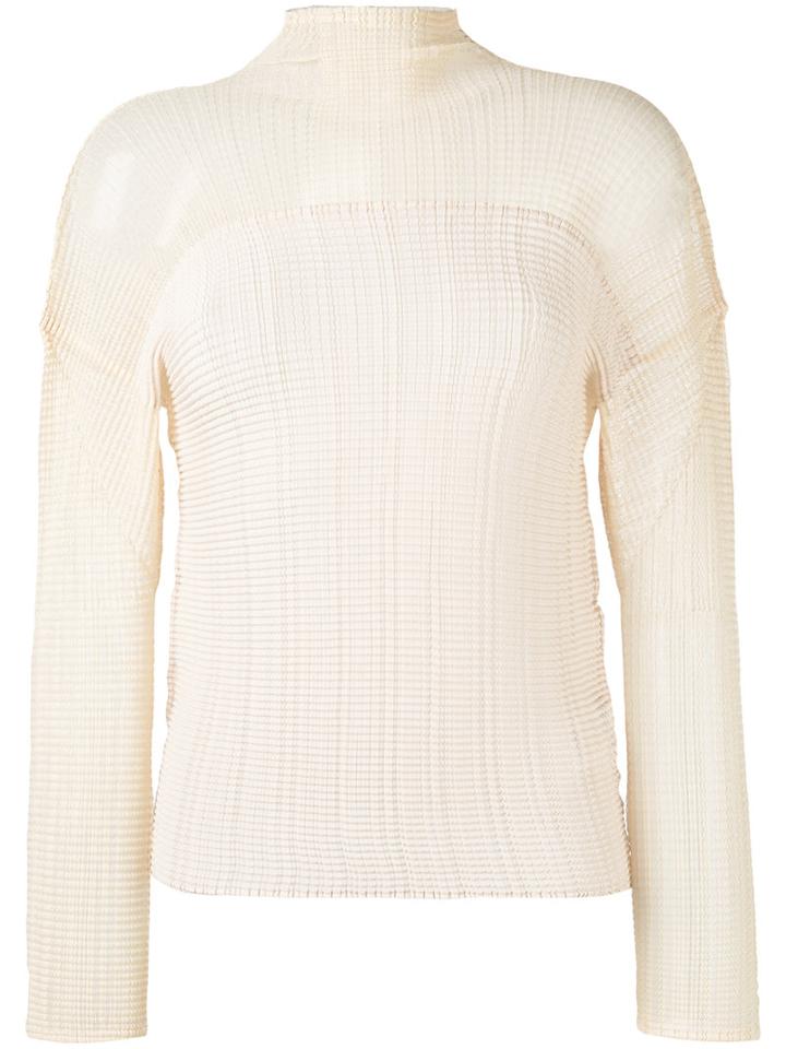 Issey Miyake Ribbed Detail Top, Women's, Size: 2, Nude/neutrals, Polyester