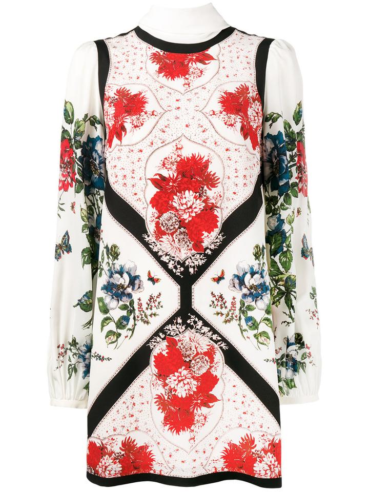 Alexander Mcqueen - Floral Print Mini Dress - Women - Silk - 38, Nude/neutrals, Silk