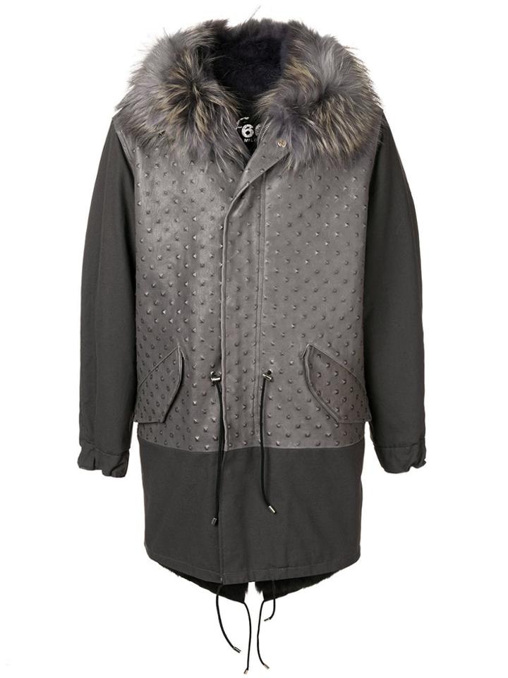 Furs66 Fur Trim Leather Coat - Grey