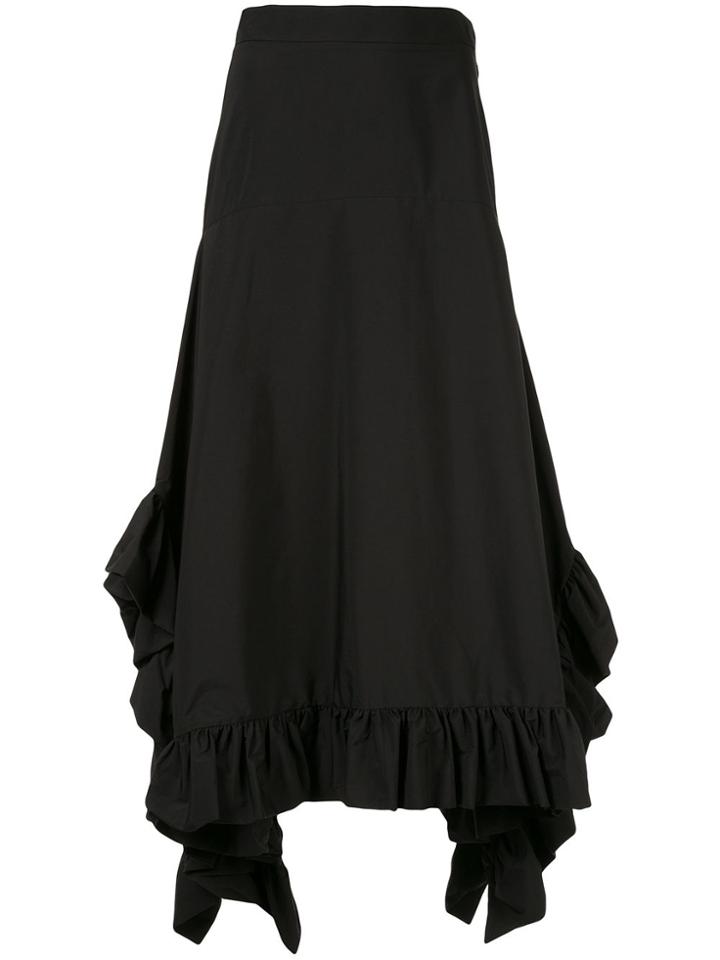 Goen.j Draped Ruffle Trim Maxi Skirt - Black
