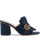 Gucci Suede Mid-heel Slide With Double G - Blue
