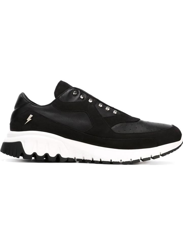 Neil Barrett Urban Runner Sneakers, Men's, Size: 44, Black, Leather/rubber