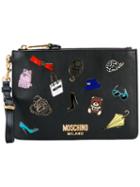 Moschino - Pin Badge Pouch - Women - Leather/metal - One Size, Black, Leather/metal
