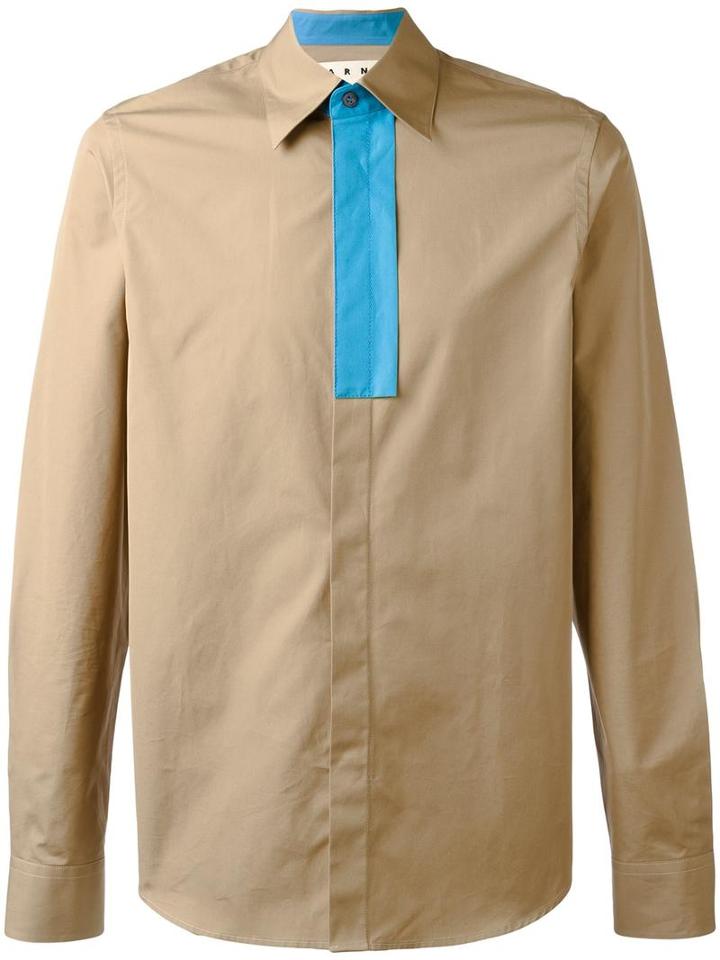 Marni Contrast Placket Shirt, Men's, Size: 46, Nude/neutrals, Cotton