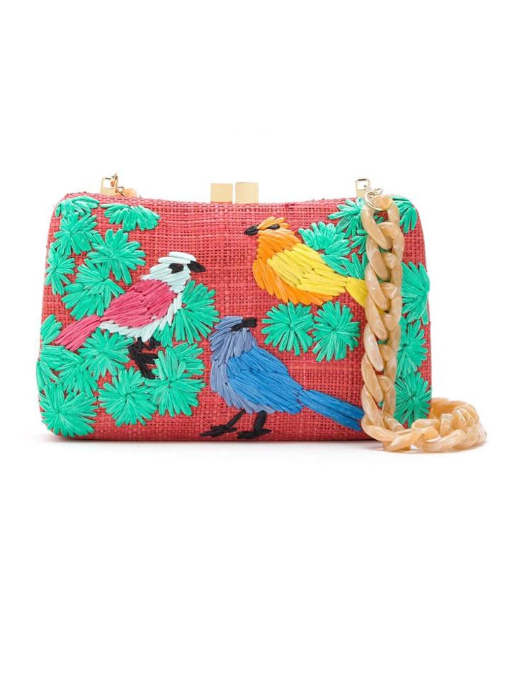Serpui Raffia Embroidered Clutch - Pink