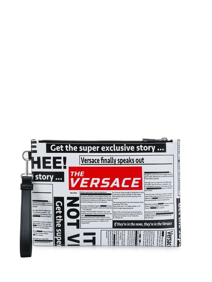 Versace Logo Newspaper Clutch - Black